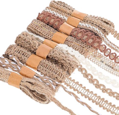 Jeffdad 9 Rolls Burlap Lace Ribbon Trim, 18 Meters Jute Craft Ribbon Natural Burlap Ribbons Trim Vintage Lace Trims for DIY Crafts Gifts Wrapping Rustic Wedding Party Decoration in Saudi Arabia