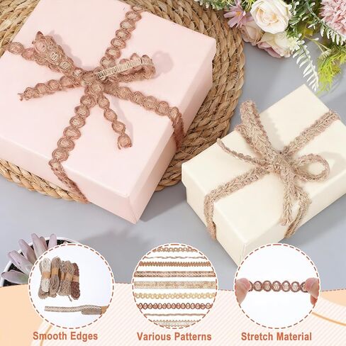 Jeffdad 9 Rolls Burlap Lace Ribbon Trim, 18 Meters Jute Craft Ribbon Natural Burlap Ribbons Trim Vintage Lace Trims for DIY Crafts Gifts Wrapping Rustic Wedding Party Decoration in Saudi Arabia