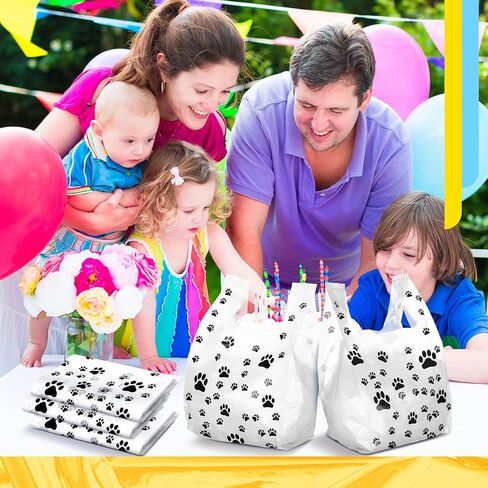 Outus 50 Pcs Paw Print Bags Paw Gift Bags Bulk Pet Goodie Bag Plastic Puppy Bag Bulk for Dog Birthday Decoration Supplies Party Favor Goodie Candy Grocery Shopping 14 x 7.6 x 4.8 Inch in Saudi Arabia