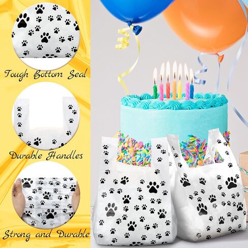 Outus 50 Pcs Paw Print Bags Paw Gift Bags Bulk Pet Goodie Bag Plastic Puppy Bag Bulk for Dog Birthday Decoration Supplies Party Favor Goodie Candy Grocery Shopping 14 x 7.6 x 4.8 Inch in Saudi Arabia