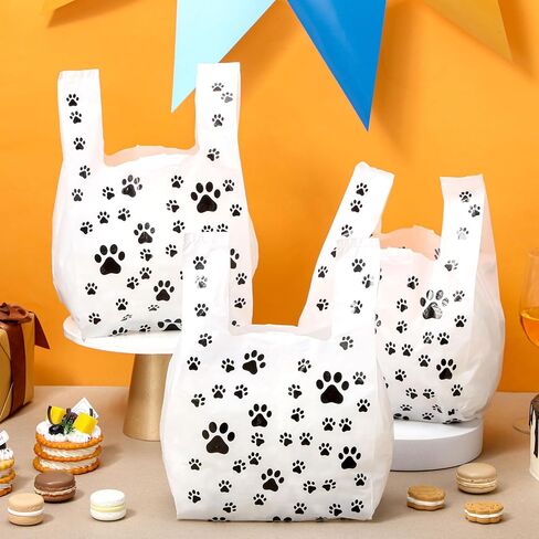 Outus 50 Pcs Paw Print Bags Paw Gift Bags Bulk Pet Goodie Bag Plastic Puppy Bag Bulk for Dog Birthday Decoration Supplies Party Favor Goodie Candy Grocery Shopping 14 x 7.6 x 4.8 Inch in Saudi Arabia