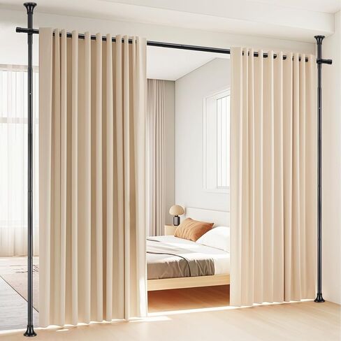 Room Divider Curtain Rod, No Drilling Rod, 4-10ft (H) 28-114inch(W) Adjustable Heavy Duty Floor to Ceiling Self Stand - Anywhere Freestanding Damage Free for Space Partition Matte Black in Saudi Arabia