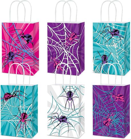 12Pcs Spider Party Favor Bags for Girls Spiderweb Themed Birthday Party Decorations Spiders Gift Bag with Handles Comic Heroes Goodie Bag for Spider Fans Kids Baby Shower Game Parties Favor in Saudi Arabia