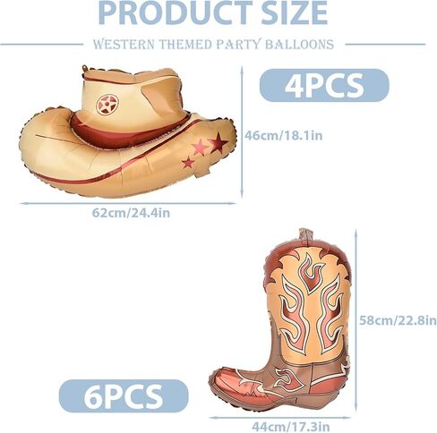 10 قطعة بالونات رعاة البقر الغربية أحذية كبيرة وقبعة موضوع غربي بالونات الحفلات زينة الحفلات راعية البقر الحصان روديو in Kuwait