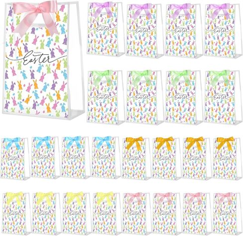 Gersoniel 24 Pack St. Patrick's Day Clear Gift Bags with Handles St. Patrick's Day Plastic Treat Bags with Bow Ribbons Transparent PVC Green Shamrock Totes for Birthday Party Favor, 7 x 10 x 3.15 Inch in Saudi Arabia