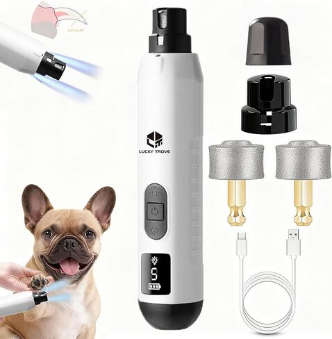 2026 مطحنة أظافر Silent Groom Pro للحيوانات الأليفة، مطحنة أظافر للكلاب بخمس سرعات مع ضوء LED، 45 ديسيبل هادئة غير مؤلمة للكلاب والقطط الصغيرة والمتوسطة والكبيرة (1 + 2 * رأس بديل) (أبيض) in Kuwait