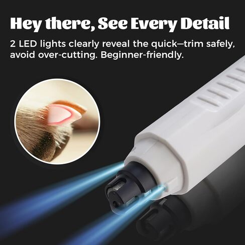 2026 مطحنة أظافر Silent Groom Pro للحيوانات الأليفة، مطحنة أظافر للكلاب بخمس سرعات مع ضوء LED، 45 ديسيبل هادئة غير مؤلمة للكلاب والقطط الصغيرة والمتوسطة والكبيرة (1 + 2 * رأس بديل) (أبيض) in Kuwait