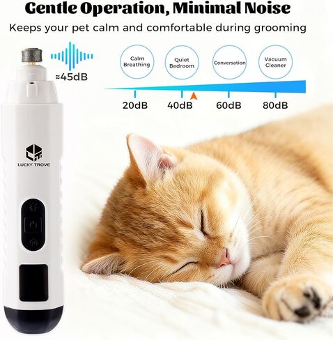 2026 مطحنة أظافر Silent Groom Pro للحيوانات الأليفة، مطحنة أظافر للكلاب بخمس سرعات مع ضوء LED، 45 ديسيبل هادئة غير مؤلمة للكلاب والقطط الصغيرة والمتوسطة والكبيرة (1 + 2 * رأس بديل) (أبيض) in Kuwait