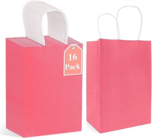 Evechole Pink Gift Bags 16 Pack Valentines Paper Bags with Handles 8x5.9x3.1 Inch Kraft Paper Gift Bag Bulk Party Favor Goodie Bag for Valentine's Day Birthday Wedding Bridal Showers Party Supplies in Kuwait