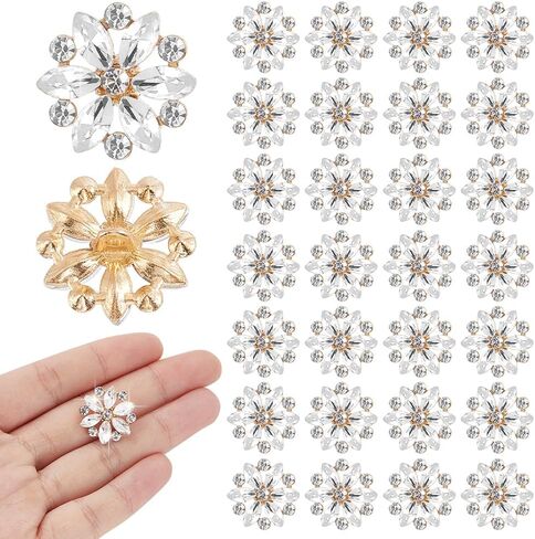 30Pcs Small Rhinestone Buttons 0.79 Inch Clear Flower Crystal Button Embellishments Buttons Sew on Clothing Button for Women Crafts Wedding Party Bouquet Decorations Bags Shoes Supplies in Saudi Arabia