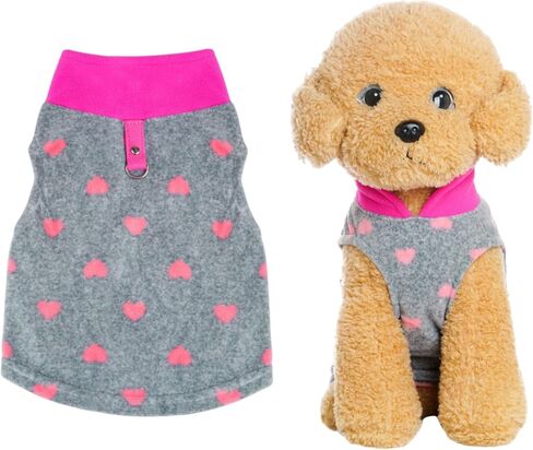 Grey Dog Heart Sweater with Leash Ring, Valentine's Day Pet Outfits, Soft Warm Fleece Vest Jacket for Small Puppy Cat Valentine Pet Clothes Photo Pro(Small, Heart) in Kuwait