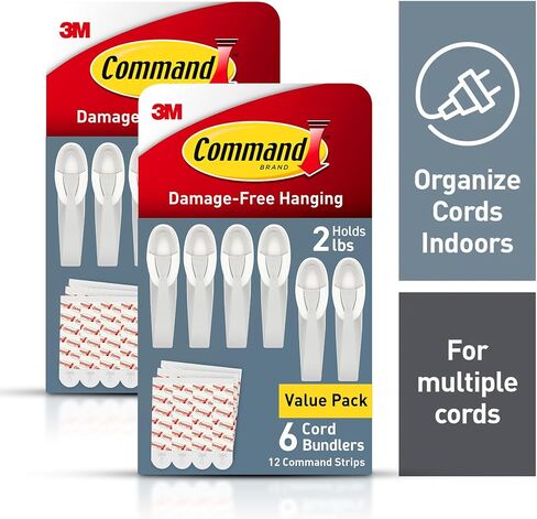 Command Cord Bundlers, Damage Free Hanging Cord Organizer, No Tools Cord Bundler for Hanging Electrical Cables, 12 Gray Cord Bundlers and 24 Strips in Saudi Arabia