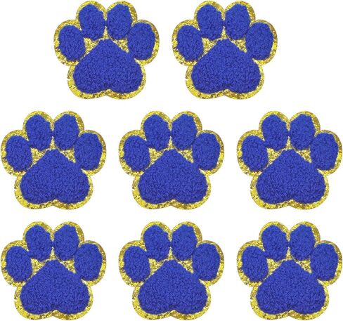 8 Pcs Paw Print Iron On Patch Gold Edges Paw Print Chenille Patches Pet-Themed Patch Embroidered Patches for Clothing DIY in Saudi Arabia