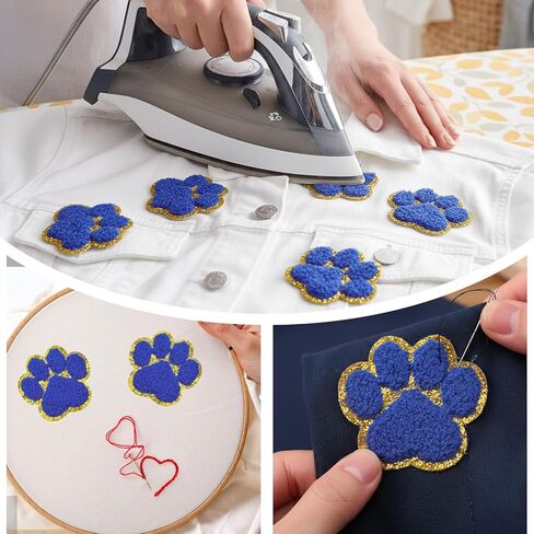 8 Pcs Paw Print Iron On Patch Gold Edges Paw Print Chenille Patches Pet-Themed Patch Embroidered Patches for Clothing DIY in Saudi Arabia