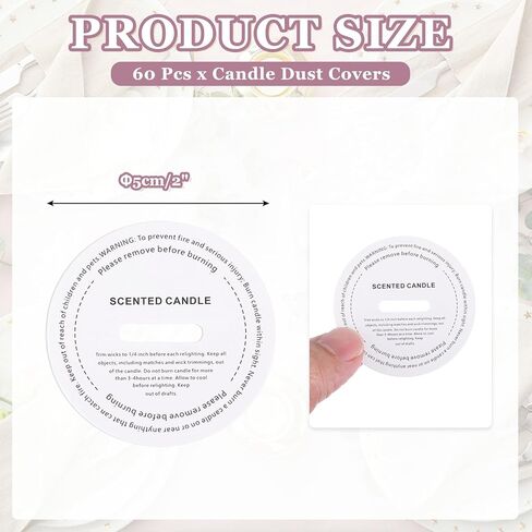 MECCANIXITY 60 Pcs Candle Dust Covers, 5cm/2" Round Printed White Candles Drip Protectors Lid Accessories for Craft Fragrance Making Jars Boxes Packaging, White in Saudi Arabia