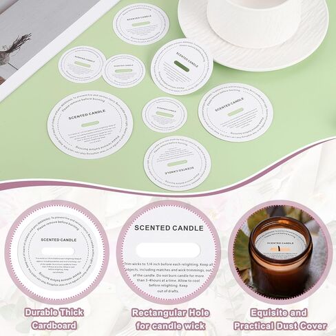 MECCANIXITY 60 Pcs Candle Dust Covers, 5cm/2" Round Printed White Candles Drip Protectors Lid Accessories for Craft Fragrance Making Jars Boxes Packaging, White in Saudi Arabia
