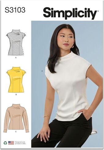 Simplicity SS3103D5 حزمة نمط الخياطة العلوية ذات الرقبة القمعية من Misses، رمز التصميم S3103، الأحجام 4-6-8-10-12 in Kuwait