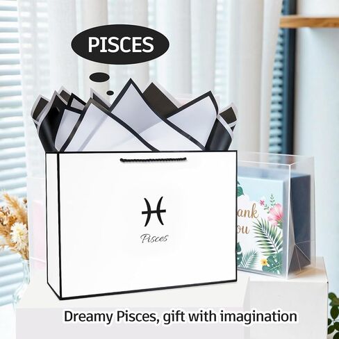 حقائب هدايا عيد الميلاد من Kecorax Pisces مع علامات زودياك، أكياس هدايا كبيرة مقاس 13.4 بوصة مع أوراق مناديل وبطاقات تهنئة لأعياد الميلاد وحفلات الزفاف والحفلات ذات الطابع الكوكبي in Kuwait