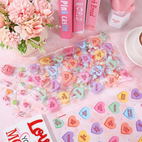 JarThenaAMCS 50Pcs Valentine's Day Party Favor Bag Plastic Treat Bags with Handles Conversation Heart Clear Candy Goodie Bags for Wedding Anniversary in Saudi Arabia