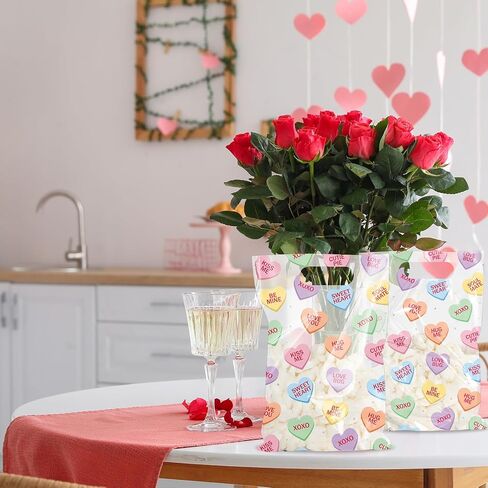 JarThenaAMCS 50Pcs Valentine's Day Party Favor Bag Plastic Treat Bags with Handles Conversation Heart Clear Candy Goodie Bags for Wedding Anniversary in Saudi Arabia