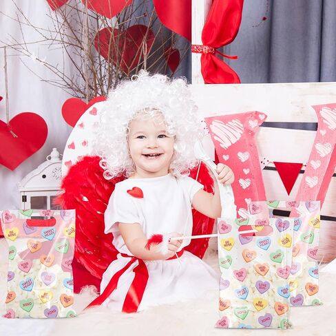 JarThenaAMCS 50Pcs Valentine's Day Party Favor Bag Plastic Treat Bags with Handles Conversation Heart Clear Candy Goodie Bags for Wedding Anniversary in Saudi Arabia