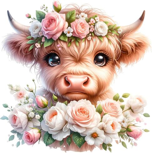 Fabric Panel 14"x14" Floral Baby Highland Cow 100% Cotton Quilting Panel Square L491 in Saudi Arabia