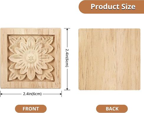 4Pcs Unpainted Solid Wood Floral Appliques, 2.4x2.4 Inch Cabinet Onlays, Handmade Carved Wood Decor for Furniture, Doors, DIY Home Decor Projects (Square, Unfinished) in Saudi Arabia