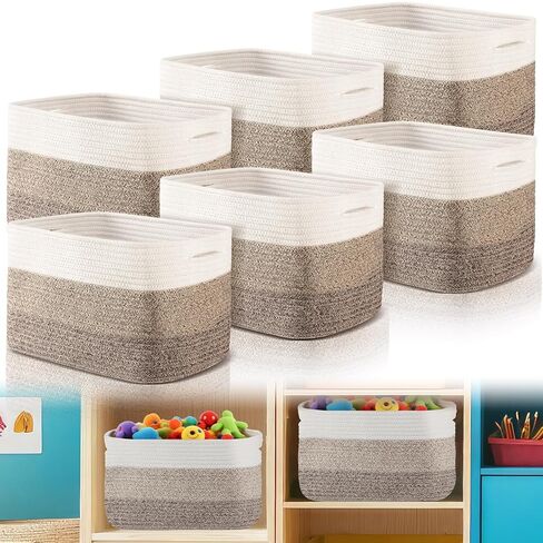 Geetery 6 Pack Woven Basket for Storage Woven Baskets for Organizing Decorative Storage Baskets Storage Bins Cotton Rope Storage Basket for Shelves, Nursery, Playroom and Classroom in Kuwait
