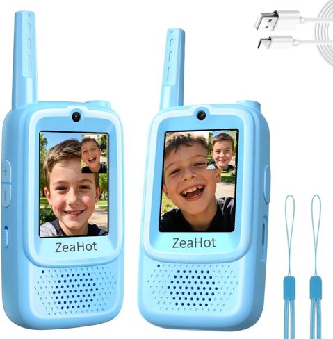 2026 Upgraded Video Walkie Talkies for Kids, Video Intercom Featuring with Camera, Video Voice Chat, Emoji Messaging, Voice-Changing Modes, for Children Boys & Girls, 2 Pack (Blue) in Kuwait