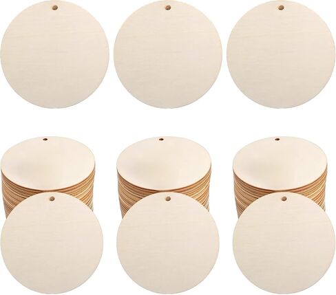 100 قطعة من الدوائر الخشبية المستديرة غير المكتملة مع فتحات للحرف اليدوية والأقراص الخشبية والحلي الخشبية لتزيين حفلات أعياد الميلاد بنفسك (2 بوصة) in Kuwait