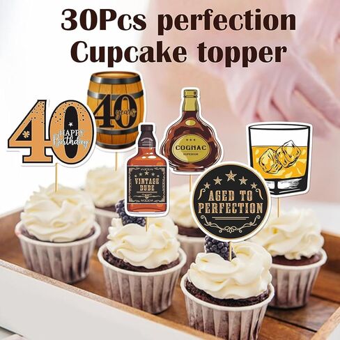 40th Birthday Cupcake Toppers: 30Pcs 40th Birthday Decorations for Men Cheers to 40 Years Cupcake Topper Cheers to 40 Years Birthday Decorations in Saudi Arabia