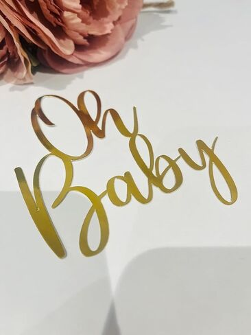 Oh baby Cake Topper Decoration-Full Gold Acrylic Baby boy or girl Gender Reveal Party Cake decorations Supplies, for Baby Shower/ 1st Birthday Party/Baby Party Photo Booth Props in Saudi Arabia