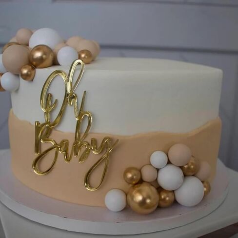 Oh baby Cake Topper Decoration-Full Gold Acrylic Baby boy or girl Gender Reveal Party Cake decorations Supplies, for Baby Shower/ 1st Birthday Party/Baby Party Photo Booth Props in Saudi Arabia