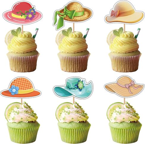 24PCS Hats Cupcake Toppers, Hat Themed Dessert Decor, Birthday Party Supplies, Funny Food Picks Vacation Toppers Summer Cake Decoration Lady for Hawaii Beach Pool Supplies in Saudi Arabia