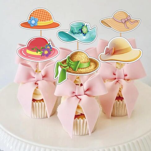24PCS Hats Cupcake Toppers, Hat Themed Dessert Decor, Birthday Party Supplies, Funny Food Picks Vacation Toppers Summer Cake Decoration Lady for Hawaii Beach Pool Supplies in Saudi Arabia