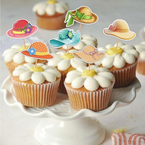 24PCS Hats Cupcake Toppers, Hat Themed Dessert Decor, Birthday Party Supplies, Funny Food Picks Vacation Toppers Summer Cake Decoration Lady for Hawaii Beach Pool Supplies in Saudi Arabia