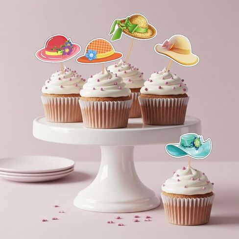 24PCS Hats Cupcake Toppers, Hat Themed Dessert Decor, Birthday Party Supplies, Funny Food Picks Vacation Toppers Summer Cake Decoration Lady for Hawaii Beach Pool Supplies in Saudi Arabia