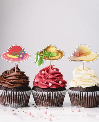 24PCS Hats Cupcake Toppers, Hat Themed Dessert Decor, Birthday Party Supplies, Funny Food Picks Vacation Toppers Summer Cake Decoration Lady for Hawaii Beach Pool Supplies in Saudi Arabia