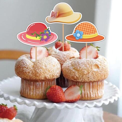 24PCS Hats Cupcake Toppers, Hat Themed Dessert Decor, Birthday Party Supplies, Funny Food Picks Vacation Toppers Summer Cake Decoration Lady for Hawaii Beach Pool Supplies in Saudi Arabia