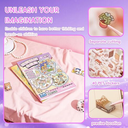 3D Sticker Scene Therapy Book (26 Mini Scenes) DIY Miniature Room Craft Kit - Adorable Kawaii Cottage Stickers, Perfect for Adult Stress Relief and Cozy Activities - Ideal Healing Gift in Saudi Arabia