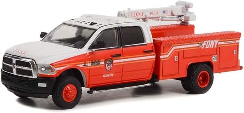 2018 3500 Dually Crane Truck Red and White with Stripes FDNY (Fire Department of The City of New York) Plant Ops Dually Drivers Series 10 1/64 Diecast Model Car by Greenlight 46100D in Saudi Arabia