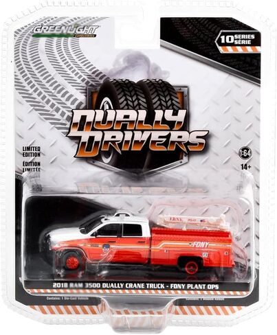 2018 3500 Dually Crane Truck Red and White with Stripes FDNY (Fire Department of The City of New York) Plant Ops Dually Drivers Series 10 1/64 Diecast Model Car by Greenlight 46100D in Saudi Arabia