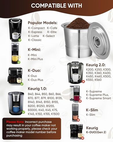 2 Pack Reusable K Cups for Keurig 1.0 - Stainless Steel K Cup Reusable Coffee Pods with Metal Scoop, Brush & 4 Extra Seals - Refillable Coffee Filters for K-Classic, K-Mini & K-Elite(Not for 2.0) in Saudi Arabia