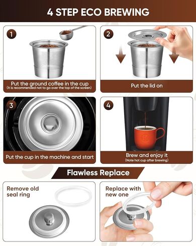 2 Pack Reusable K Cups for Keurig 1.0 - Stainless Steel K Cup Reusable Coffee Pods with Metal Scoop, Brush & 4 Extra Seals - Refillable Coffee Filters for K-Classic, K-Mini & K-Elite(Not for 2.0) in Saudi Arabia