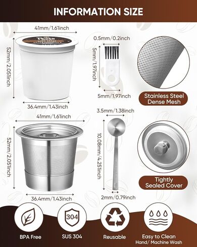 2 Pack Reusable K Cups for Keurig 1.0 - Stainless Steel K Cup Reusable Coffee Pods with Metal Scoop, Brush & 4 Extra Seals - Refillable Coffee Filters for K-Classic, K-Mini & K-Elite(Not for 2.0) in Saudi Arabia