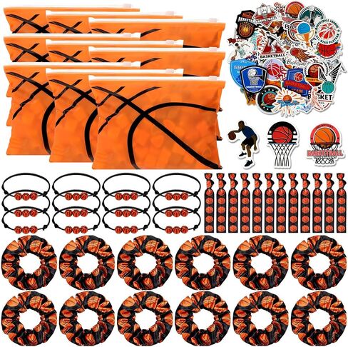 98 Pcs Basketball Party Favors Include Basketball Goodie Makeup Bags Bracelet Hair Bands Hair Ties Sticker for Sports Team Gifts Birthday Decoration Party Supplies in Saudi Arabia