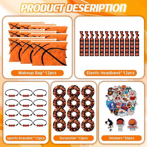 98 Pcs Basketball Party Favors Include Basketball Goodie Makeup Bags Bracelet Hair Bands Hair Ties Sticker for Sports Team Gifts Birthday Decoration Party Supplies in Saudi Arabia