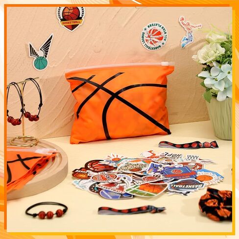 98 Pcs Basketball Party Favors Include Basketball Goodie Makeup Bags Bracelet Hair Bands Hair Ties Sticker for Sports Team Gifts Birthday Decoration Party Supplies in Saudi Arabia