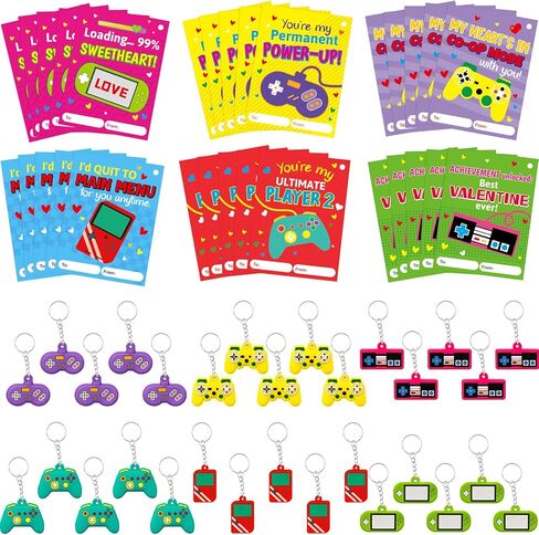 Fancy Land 30 Pack Valentines Gifts for Kids Classroom Video Game Silicone Keychains Kids Valentines Day Cards for School Classroom Exchange Gifts Party Favors in Saudi Arabia