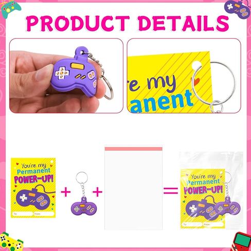 Fancy Land 30 Pack Valentines Gifts for Kids Classroom Video Game Silicone Keychains Kids Valentines Day Cards for School Classroom Exchange Gifts Party Favors in Saudi Arabia